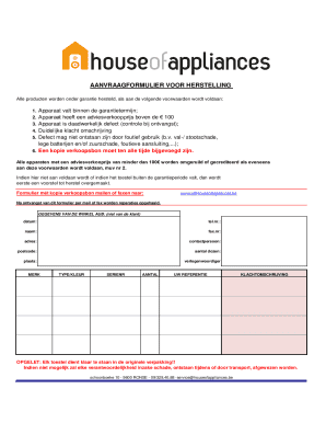 House of Appliances Repair Request Form