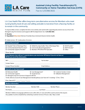 Assisted Living Facility Transition Form