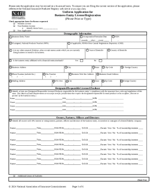 Uniform Business Entity License/Registration Application