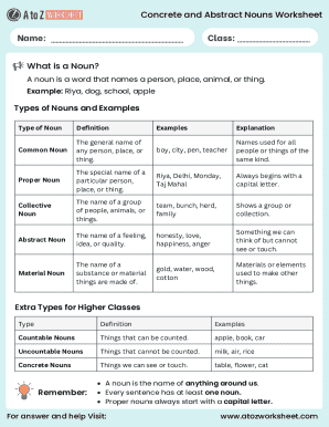 Concrete and Abstract Nouns Worksheet