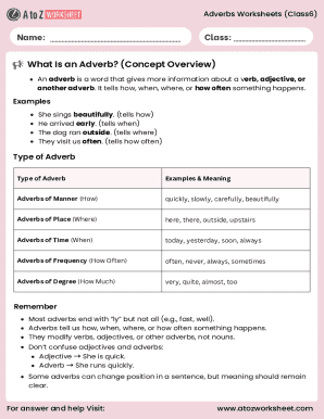 Adverbs Worksheet for Class 6