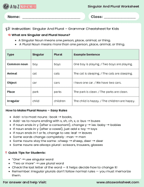 Singular And Plural Worksheet