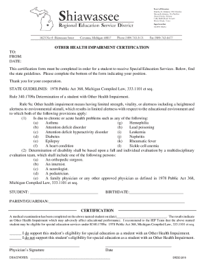 Other Health Impairment Certification