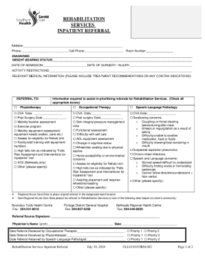 Rehabilitation Services Inpatient Referral Form