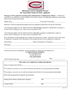 Affirmation of Prior Discipline Record