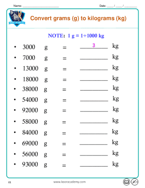 Grams to Kilograms Conversion Worksheet