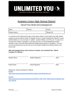 Opioid Fact Sheet Acknowledgement