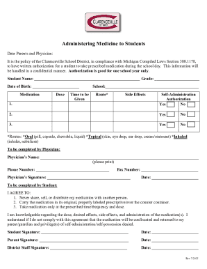 Clarenceville School District Medication Authorization Form