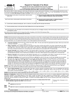 IRS Form 4506-T Request for Transcript of Tax Return