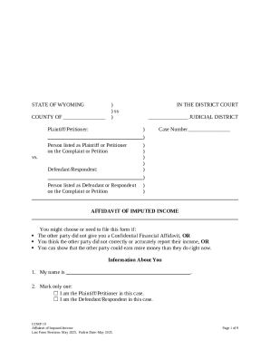 Wyoming Affidavit of Imputed Income