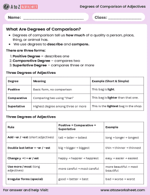 Degrees of Comparison of Adjectives Worksheet