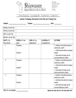 Assistive Technology Intervention Action Plan and Tracking Form