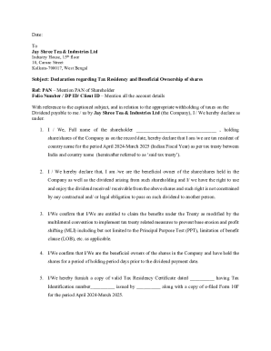 Declaration of Tax Residency and Beneficial Ownership
