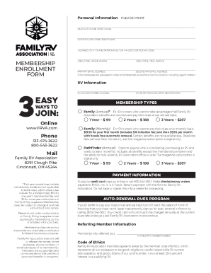 Family RV Association Membership Application