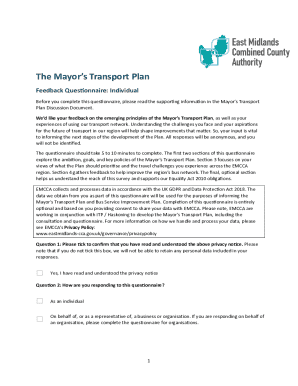 Mayor’s Transport Plan Feedback Questionnaire