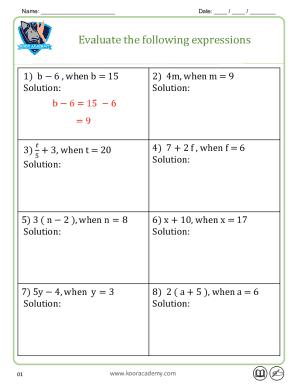 Math Expression Evaluation Worksheet