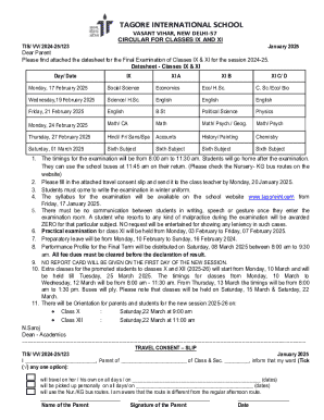 Tagore International School Exam Datesheet