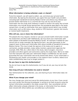 Vanderbilt Authorization to Use/Disclose Protected Health Information