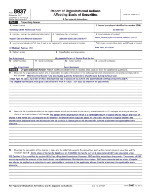 Form 8937 Report of Organizational Actions