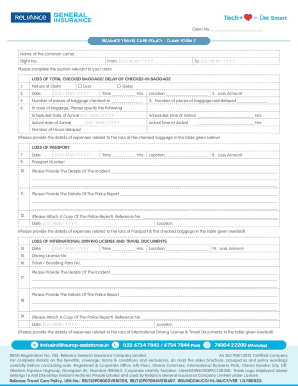 Reliance Travel Care Policy Claim Form