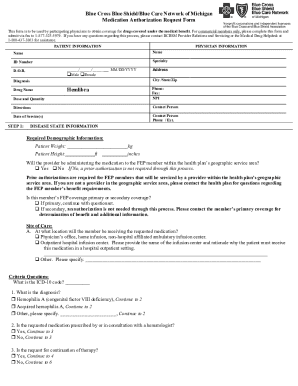 Blue Cross Blue Shield Medication Authorization Request Form