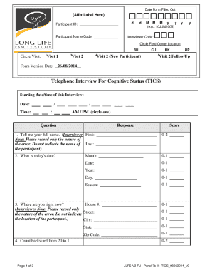 Telephone Interview for Cognitive Status (TICS) Form