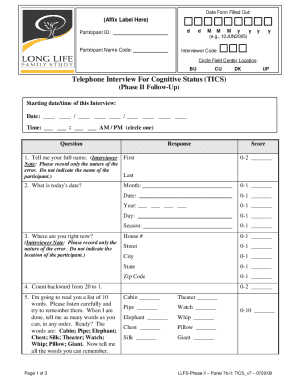 Telephone Interview for Cognitive Status (TICS) Form