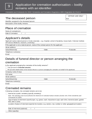 Application for Cremation Authorisation
