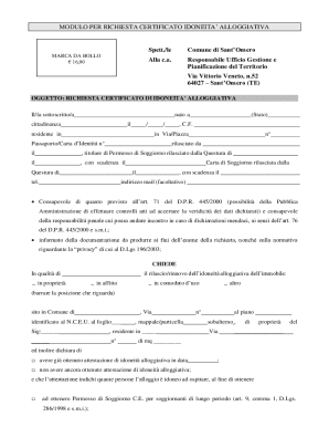 Modulo per Richiesta Certificato Idoneità Alloggiativa