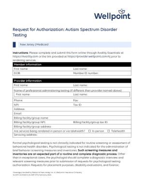 Request for Authorization: Autism Spectrum Disorder Testing