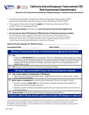 California School Employee Tuberculosis Risk Assessment Questionnaire
