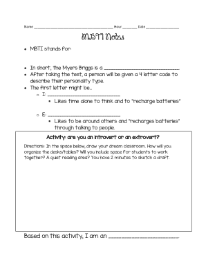 MBTI Personality Type Activity Worksheet