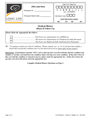 Medical History Form Phase II Follow-Up