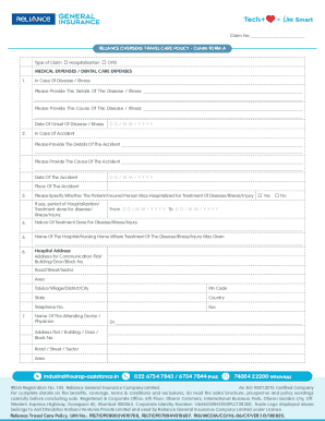 Reliance Overseas Travel Care Policy Claim Form