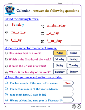 Calendar Worksheet