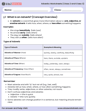 Adverbs Worksheets for Class 2 and 3