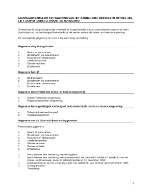 Dutch Alcohol and Hospitality License Amendment Request Form