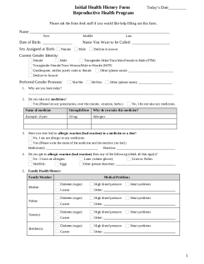 Initial Health History Form