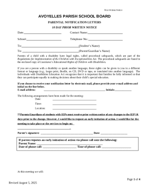 Prior Written Notice for IEP Changes