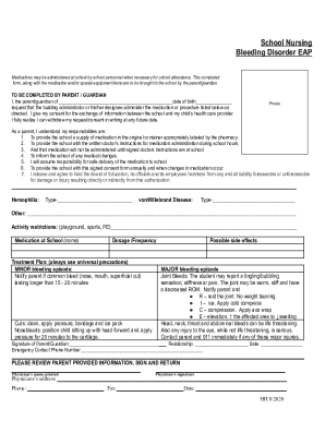 School Medication Consent Form for Bleeding Disorders
