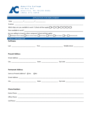 Amarillo College Employment Application