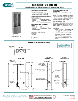 Model B103-RB-HF Bottle Filling Station Specifications