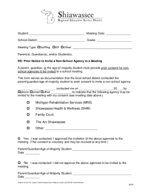 Prior Notice to Invite a Non-School Agency to a Meeting
