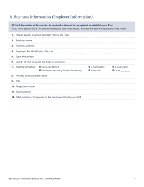 New York Life Investments SIMPLE IRA Adoption Form