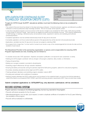 CSTE Application for Sleep Technology Education Credits