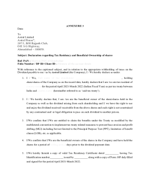 Tax Residency and Beneficial Ownership Declaration