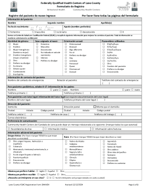 Lane County FQHC Patient Registration Form