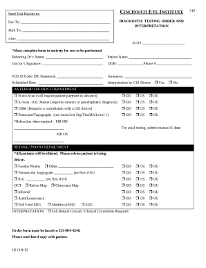 Cincinnati Eye Institute Diagnostic Testing Order Form