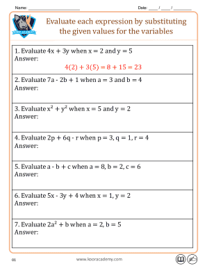 Math Expression Evaluation Worksheet