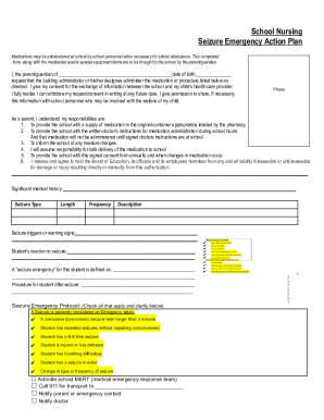 School Nursing Seizure Emergency Action Plan